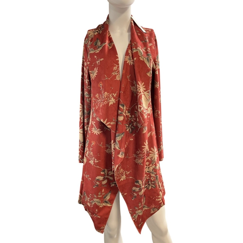Soft Surroundings Jacket S Rustic Botanical Assemetrical Faux Suede Open Front